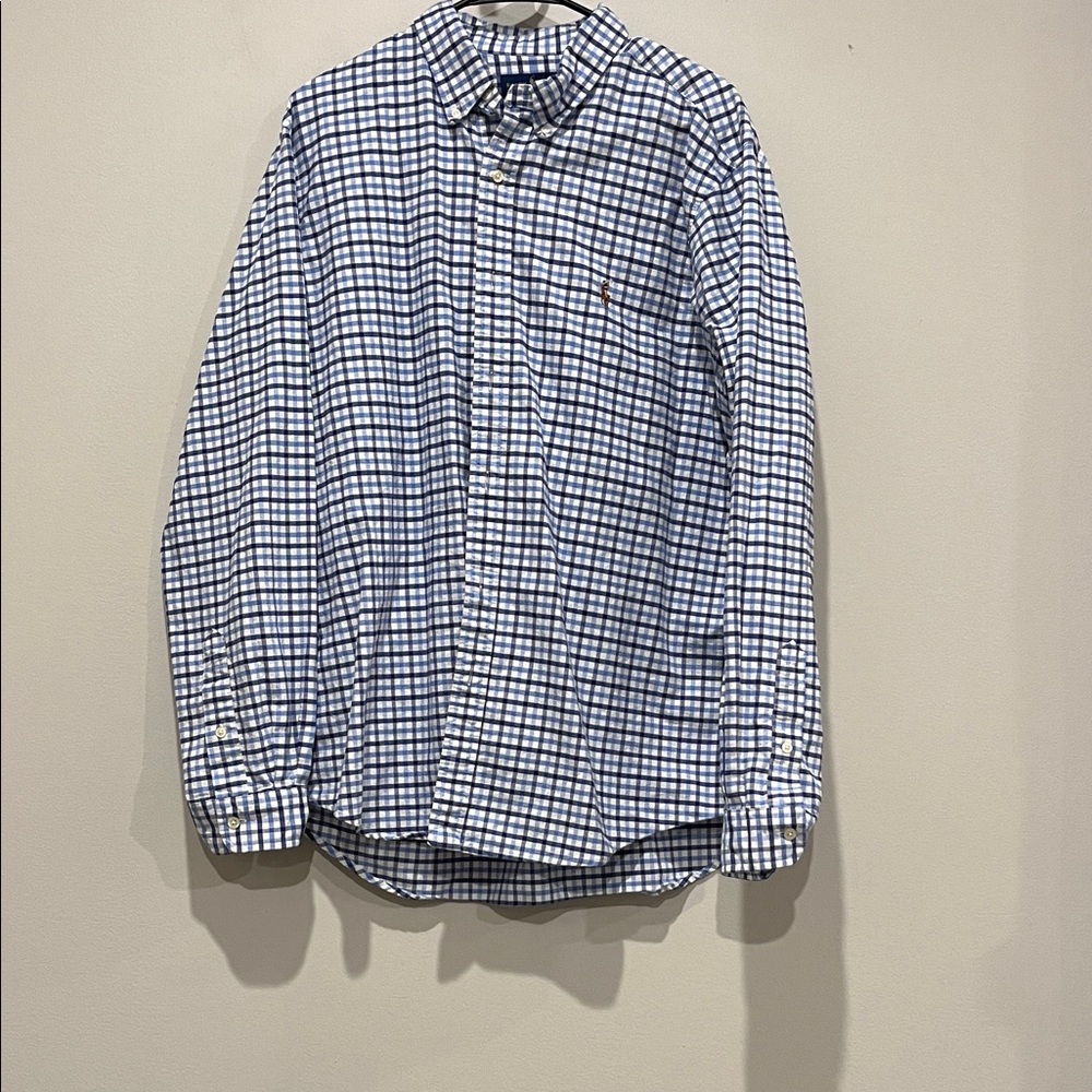 Ralph Lauren Men's White and Blue Plaid Shirt